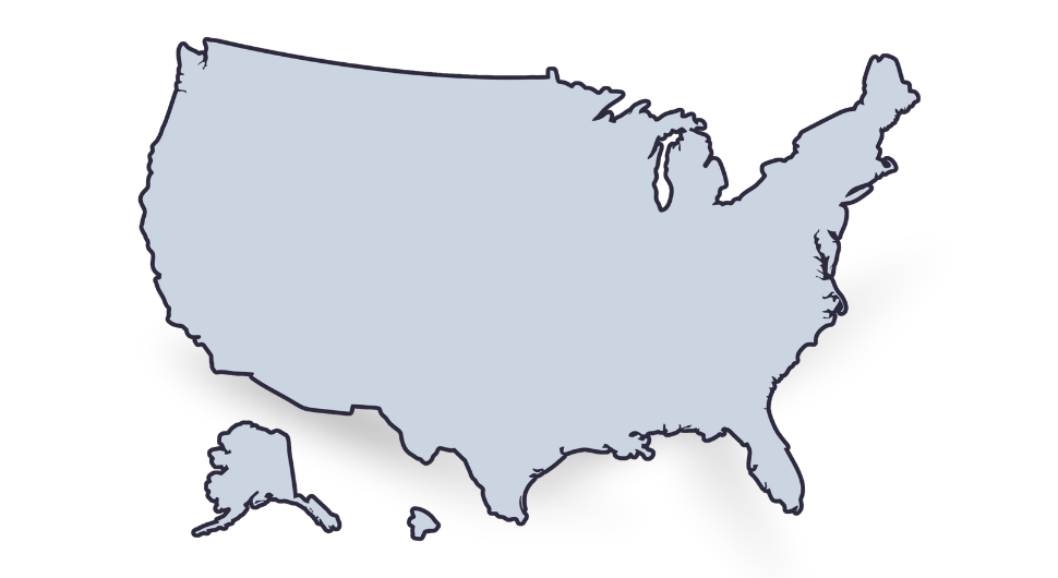Gray silhouette map of the United States, including Alaska and Hawaii, resembling a concrete structure.