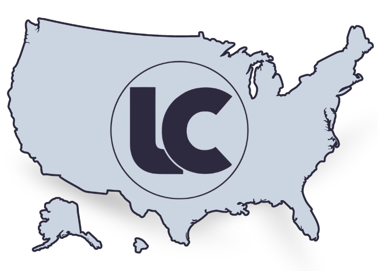 U.S. map silhouette with bold "LC" letters in a circle, possibly representing a concrete company or coalition.